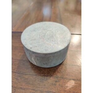 Round Trinket Jewelry Box Gray Marble Stone Made In Brazil 2.25" Vintage